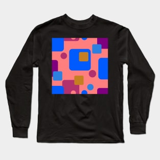 Retro Abstract Dream Space Blue MAgenta Orange on Deep Blush Long Sleeve T-Shirt